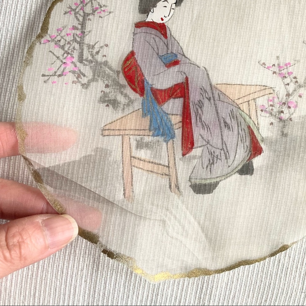 Vintage Set of Traditional Japanese Hand Painted Silks for fans 1 Large 9 Small - Picture 15 of 16